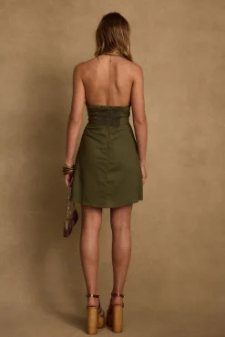 Hot Emma Olive Linen Mini Dress Date Night Dresses|Day Dresses