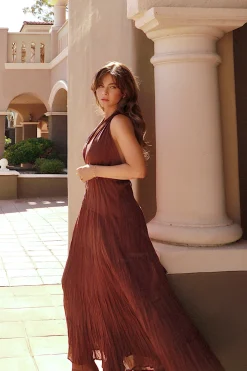Online Esperanza Espresso Halter Linen Maxi Dress Day Dresses|Vacation Dresses