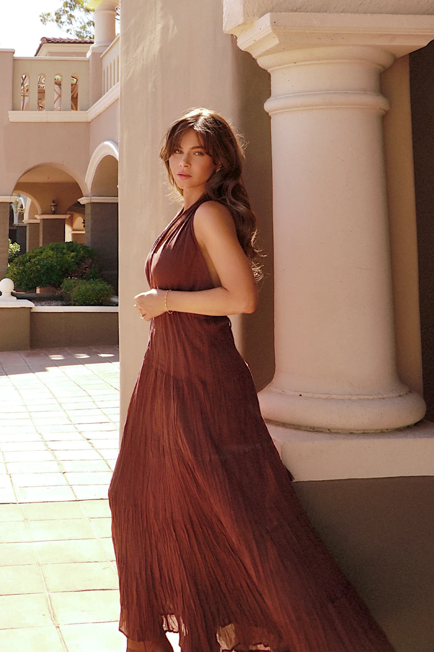 Online Esperanza Espresso Halter Linen Maxi Dress Day Dresses|Vacation Dresses