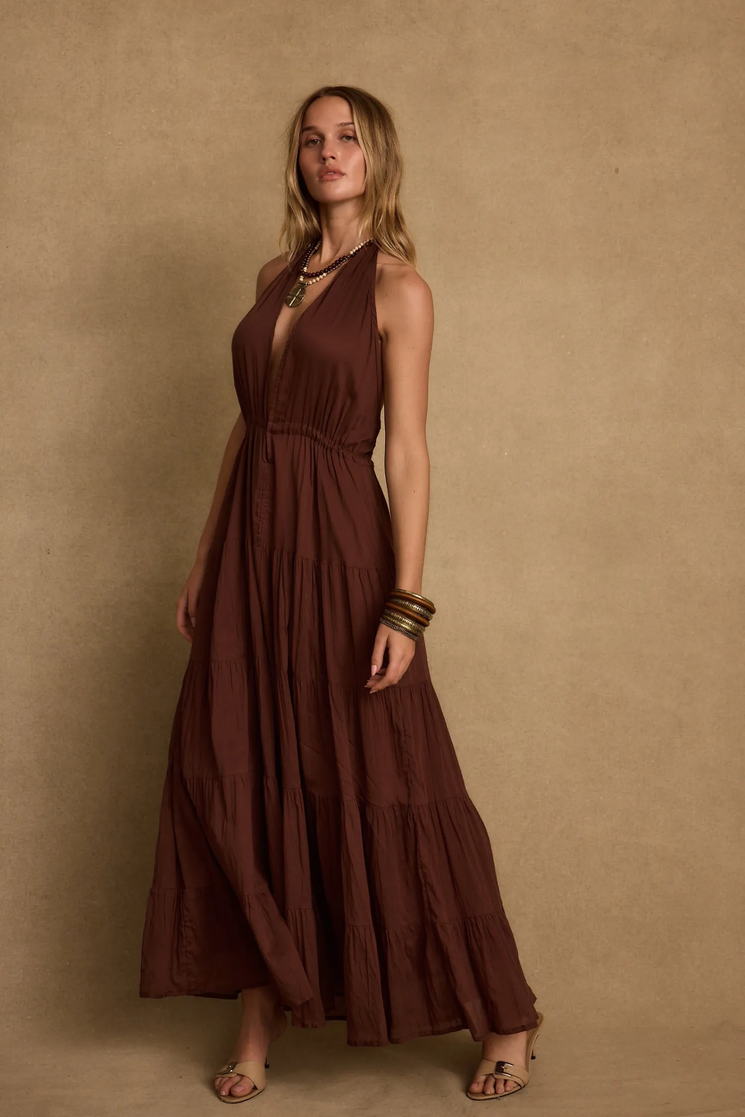 Online Esperanza Espresso Halter Linen Maxi Dress Day Dresses|Vacation Dresses