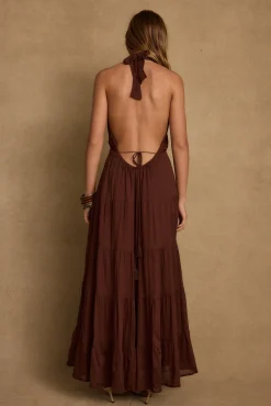 Online Esperanza Espresso Halter Linen Maxi Dress Day Dresses|Vacation Dresses