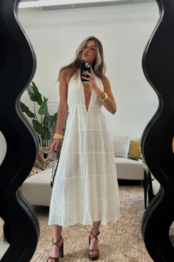 Outlet Esperanza White Halter Linen Maxi Dress The White Edit|Seashells + Wedding Bells