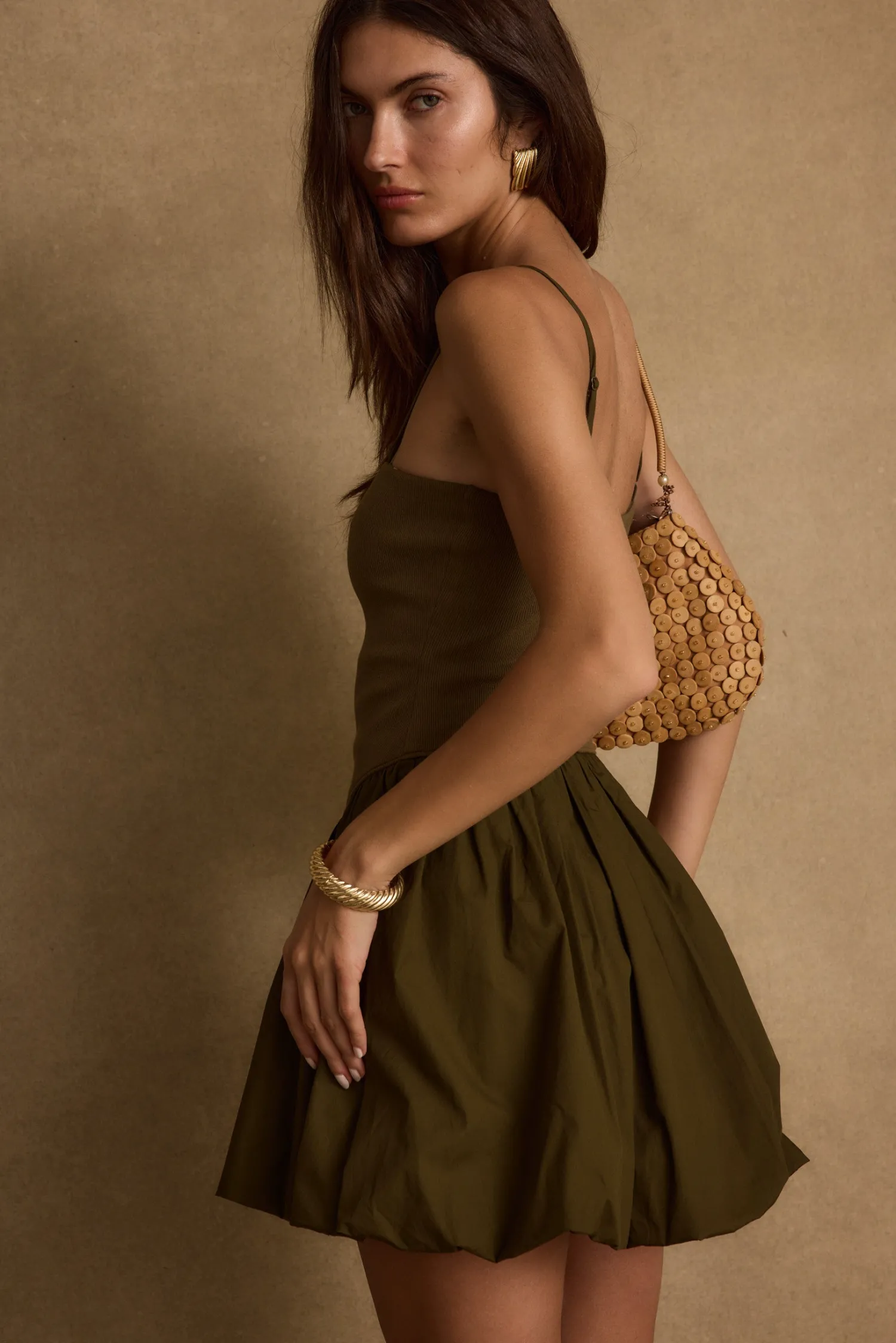 Clearance Eternal Olive Bubble Hem Mini Dress Date Night Dresses|Day Dresses