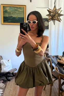 Clearance Eternal Olive Bubble Hem Mini Dress Date Night Dresses|Day Dresses
