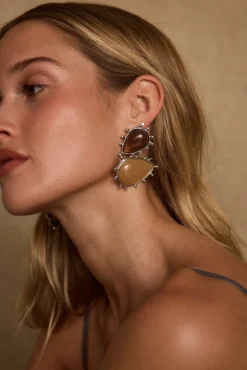 Online Fauna Gold and Stone Statement Earrings Jewelry