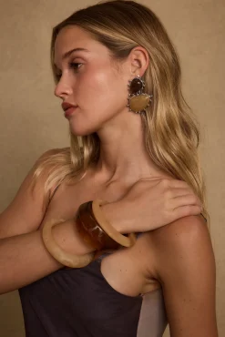 Online Fauna Gold and Stone Statement Earrings Jewelry