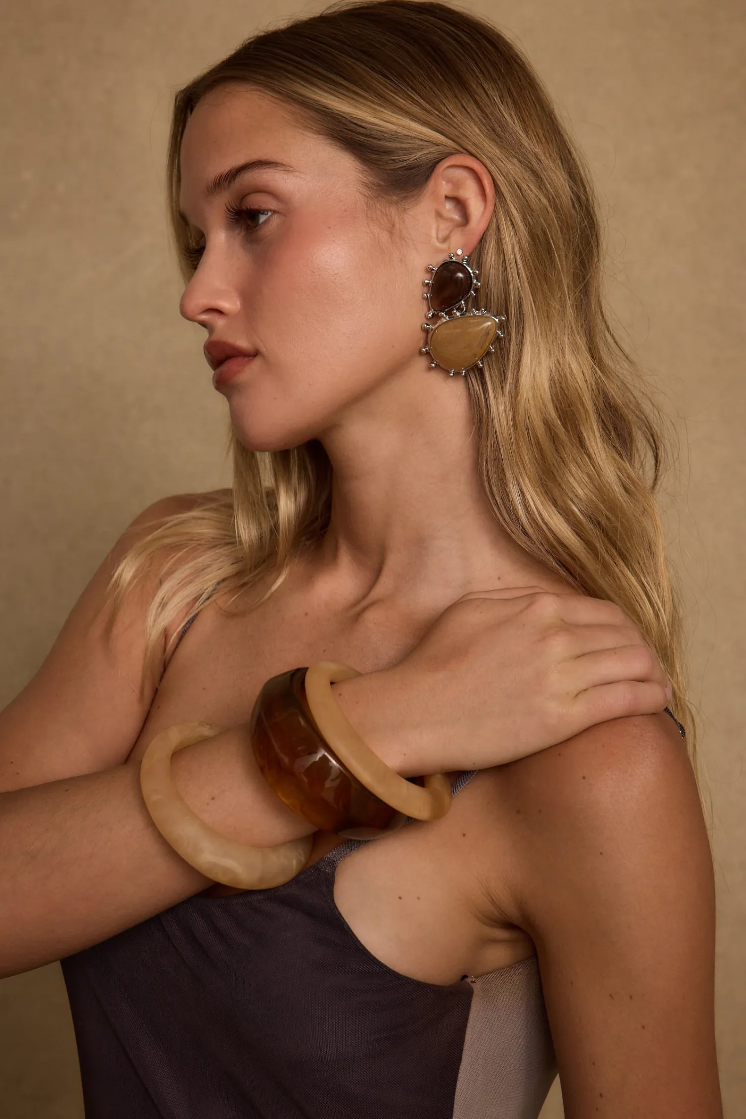 Online Fauna Gold and Stone Statement Earrings Jewelry