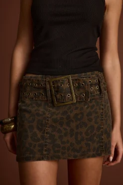 Best Fiera Leopard Belted Micro Mini Skirt Going Out Bottoms|Denim