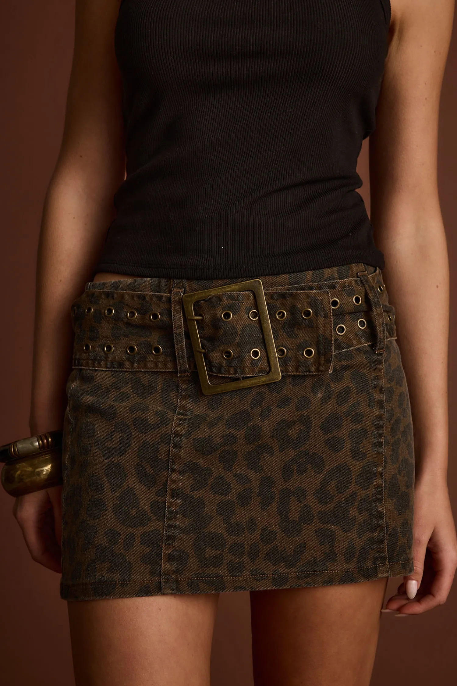 Best Fiera Leopard Belted Micro Mini Skirt Going Out Bottoms|Denim