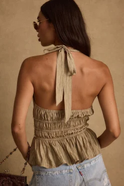 New Franca Olive Striped Halter Top Tees + Tanks|Vacation Tops
