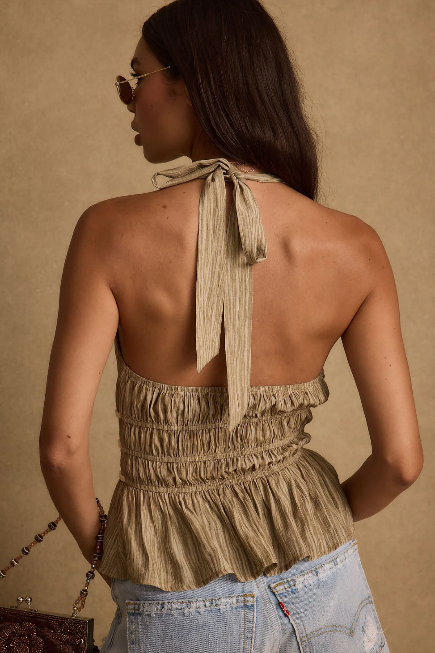 New Franca Olive Striped Halter Top Tees + Tanks|Vacation Tops