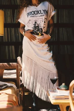 Best Frankie Cream Satin Jacquard Fringe Midi Skirt The White Edit|Western Bachelorette