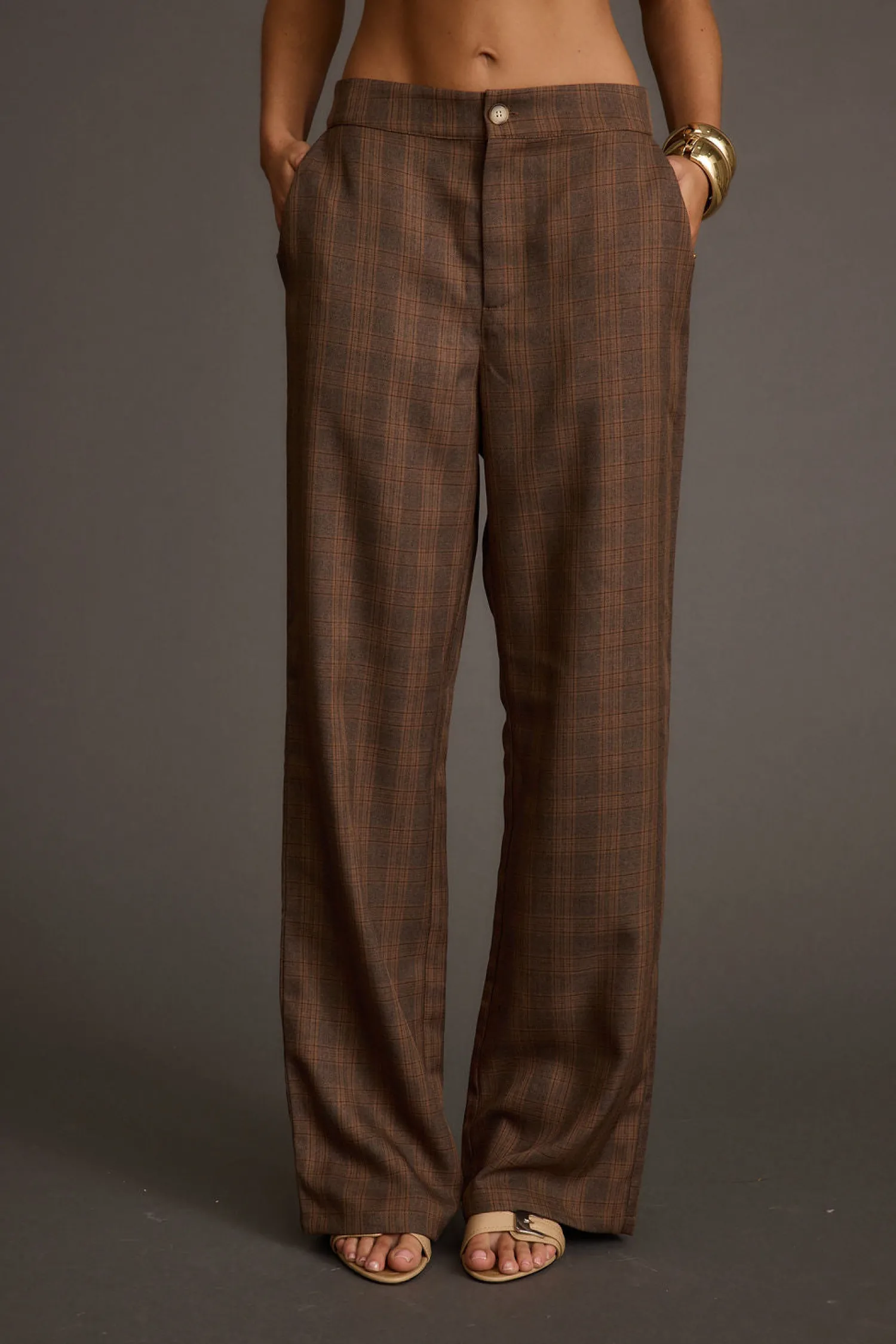Fashion Franklin Tan Checkered Pant Work Wear Bottoms|Pants