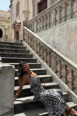 Hot Gianna Zebra Cowl Neck Chiffon Maxi Dress Vacation Dresses|Vacation Dresses