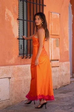 Fashion Gigi Orange Satin Maxi Dress Vacation Dresses|Vacation Dresses