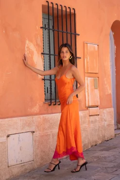 Fashion Gigi Orange Satin Maxi Dress Vacation Dresses|Vacation Dresses