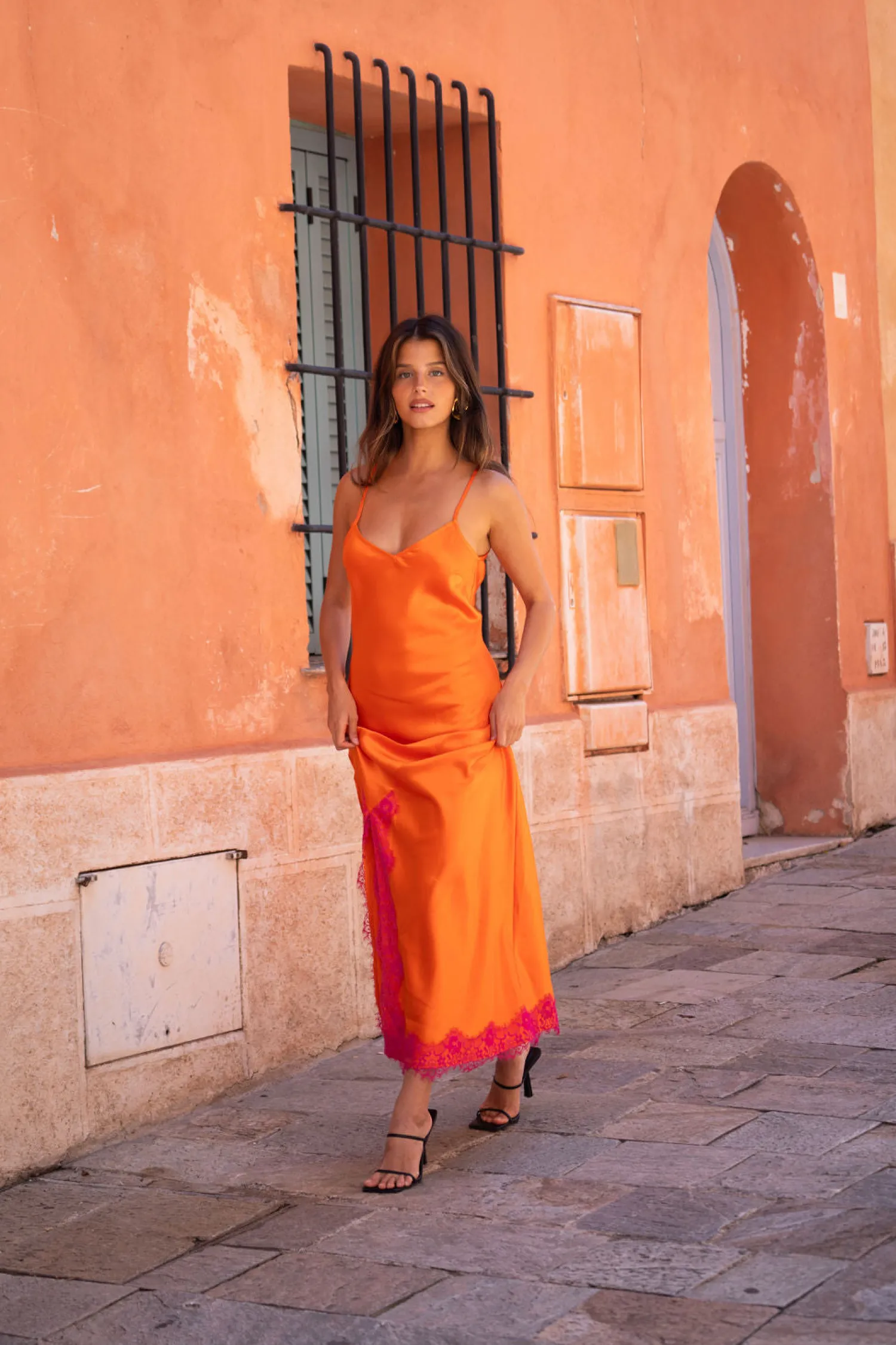 Fashion Gigi Orange Satin Maxi Dress Vacation Dresses|Vacation Dresses