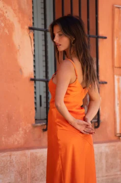Fashion Gigi Orange Satin Maxi Dress Vacation Dresses|Vacation Dresses