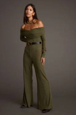 Clearance Greenwich Olive Knit Off The Shoulder Jumpsuit Party Dresses|Jumpsuits + Rompers