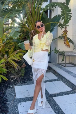 Discount Guilliana Yellow Ruffle Blouse Long Sleeves|Vacation Tops