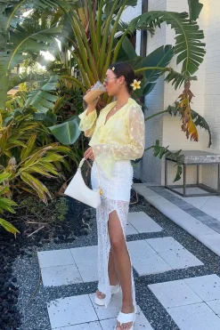 Discount Guilliana Yellow Ruffle Blouse Long Sleeves|Vacation Tops