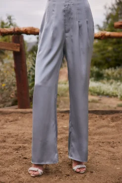 Online Halley Blue Satin Trousers Work Wear Bottoms|Pants