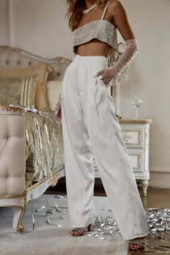 Fashion Halley White Satin Trousers Work Wear Bottoms|Bridal Bottoms