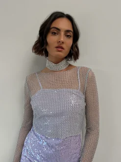 Fashion Hands Off Silver Rhinestone Top Date Night Tops|Going Out Tops