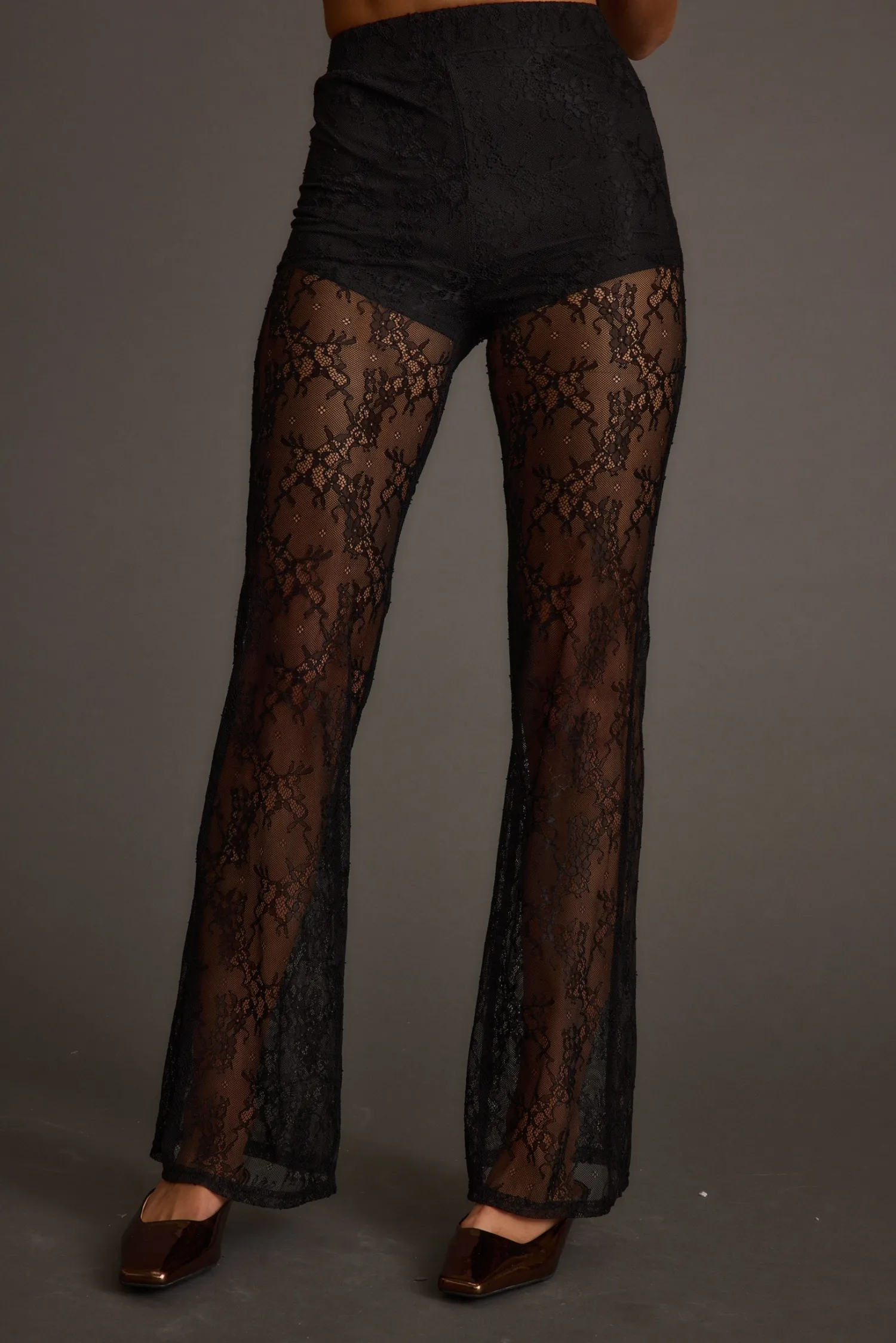 Best Happy Hour Black Lace Flare Pant Pants