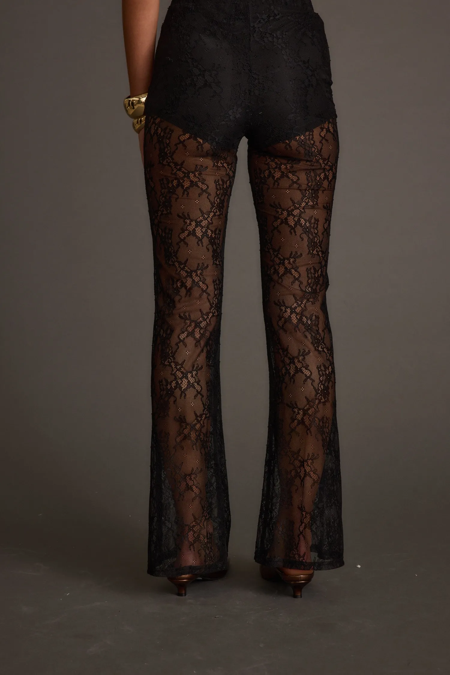 Best Happy Hour Black Lace Flare Pant Pants