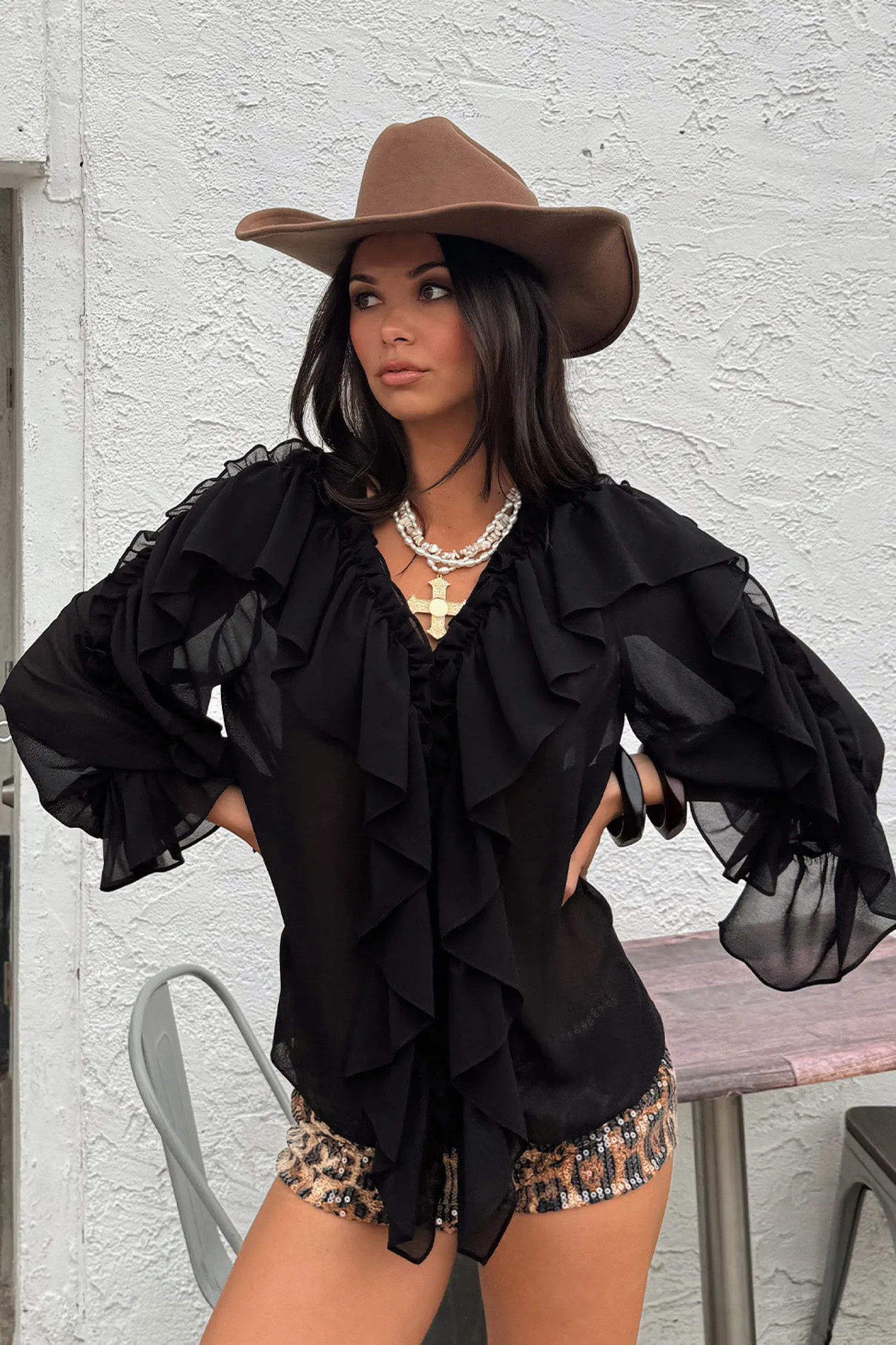 Sale Harlow Black Ruffle Blouse Long Sleeves|Festival Tops