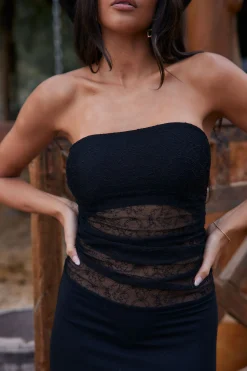 Best Hazel Black Lace Strapless Maxi Dress Maxi Dresses