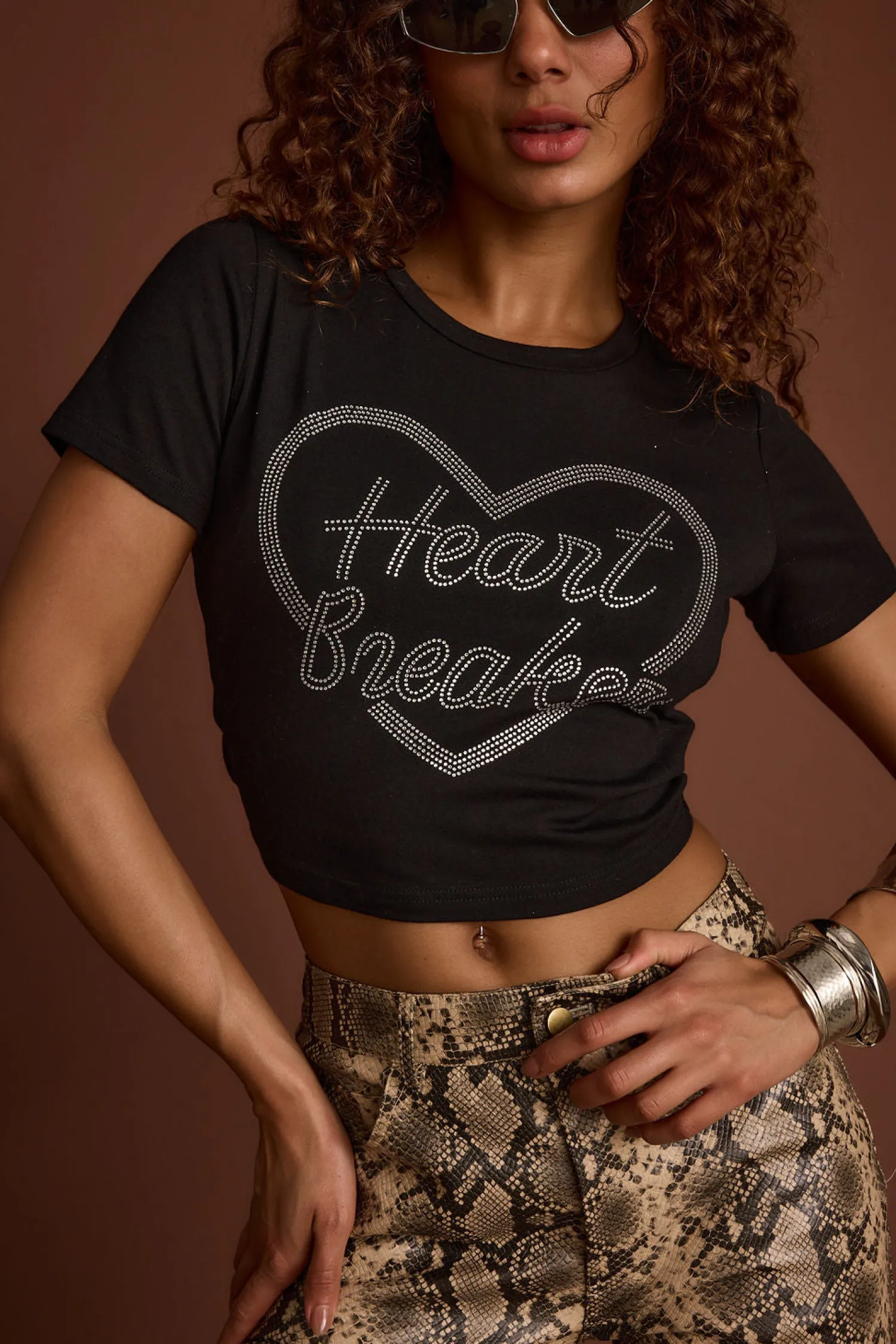 Hot Heartbreaker Black Rhinestone Graphic Tee Going Out Tops|Tees + Tanks