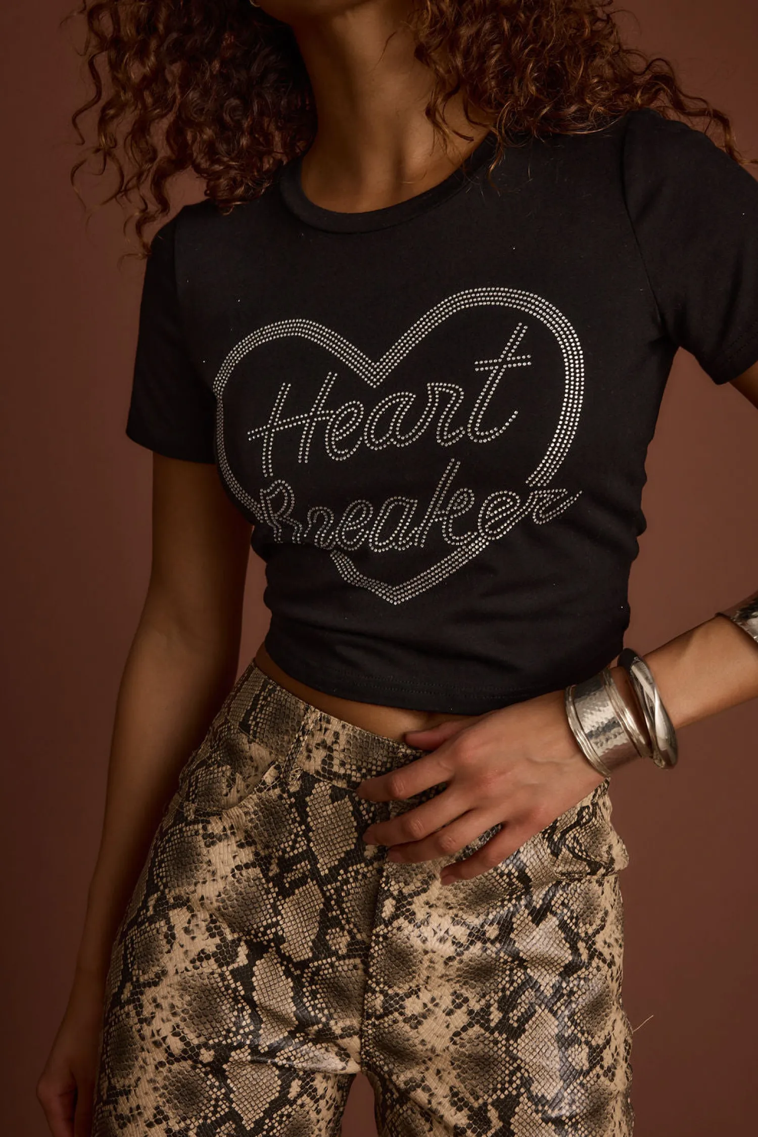 Hot Heartbreaker Black Rhinestone Graphic Tee Going Out Tops|Tees + Tanks