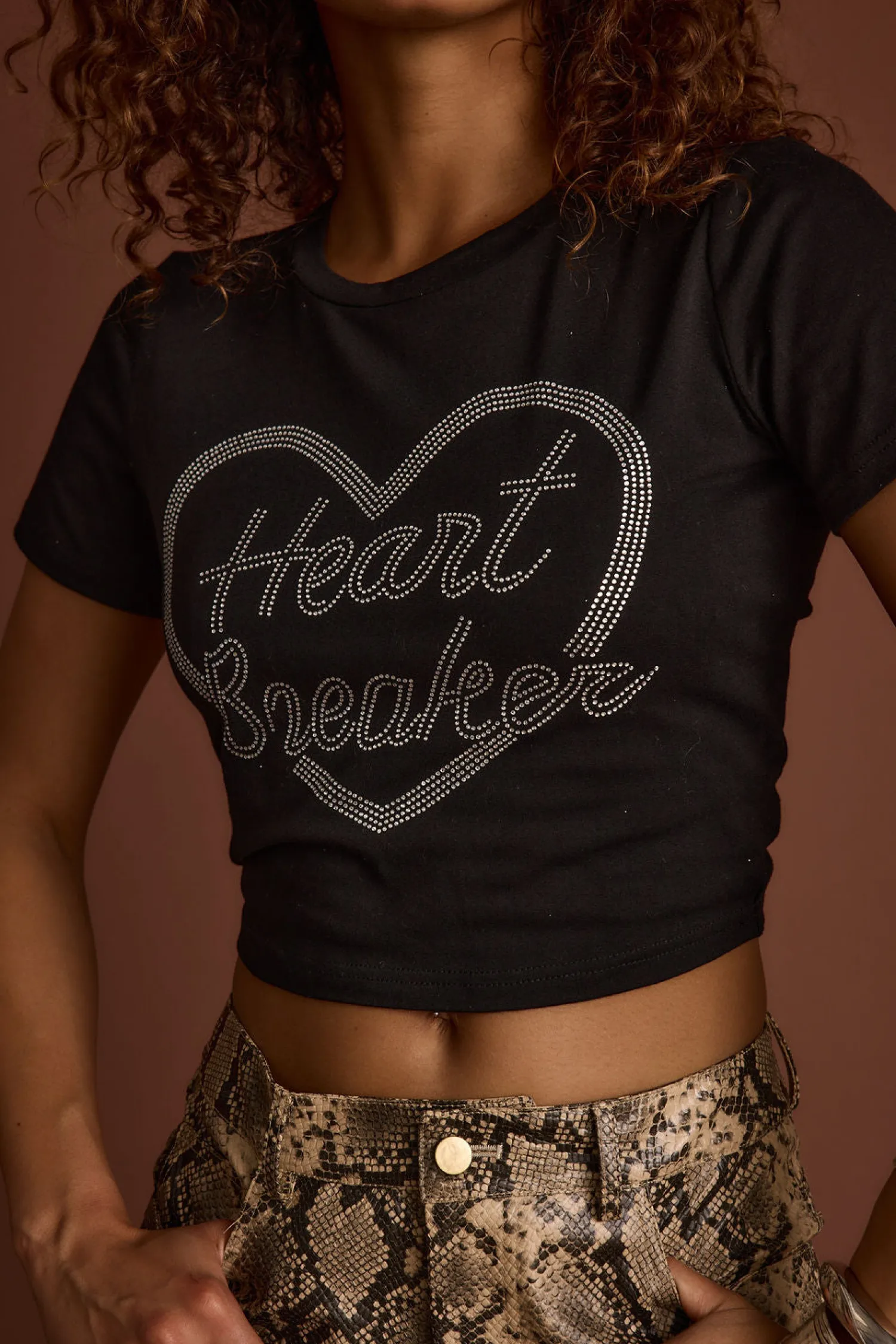 Hot Heartbreaker Black Rhinestone Graphic Tee Going Out Tops|Tees + Tanks