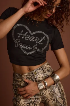 Hot Heartbreaker Black Rhinestone Graphic Tee Going Out Tops|Tees + Tanks