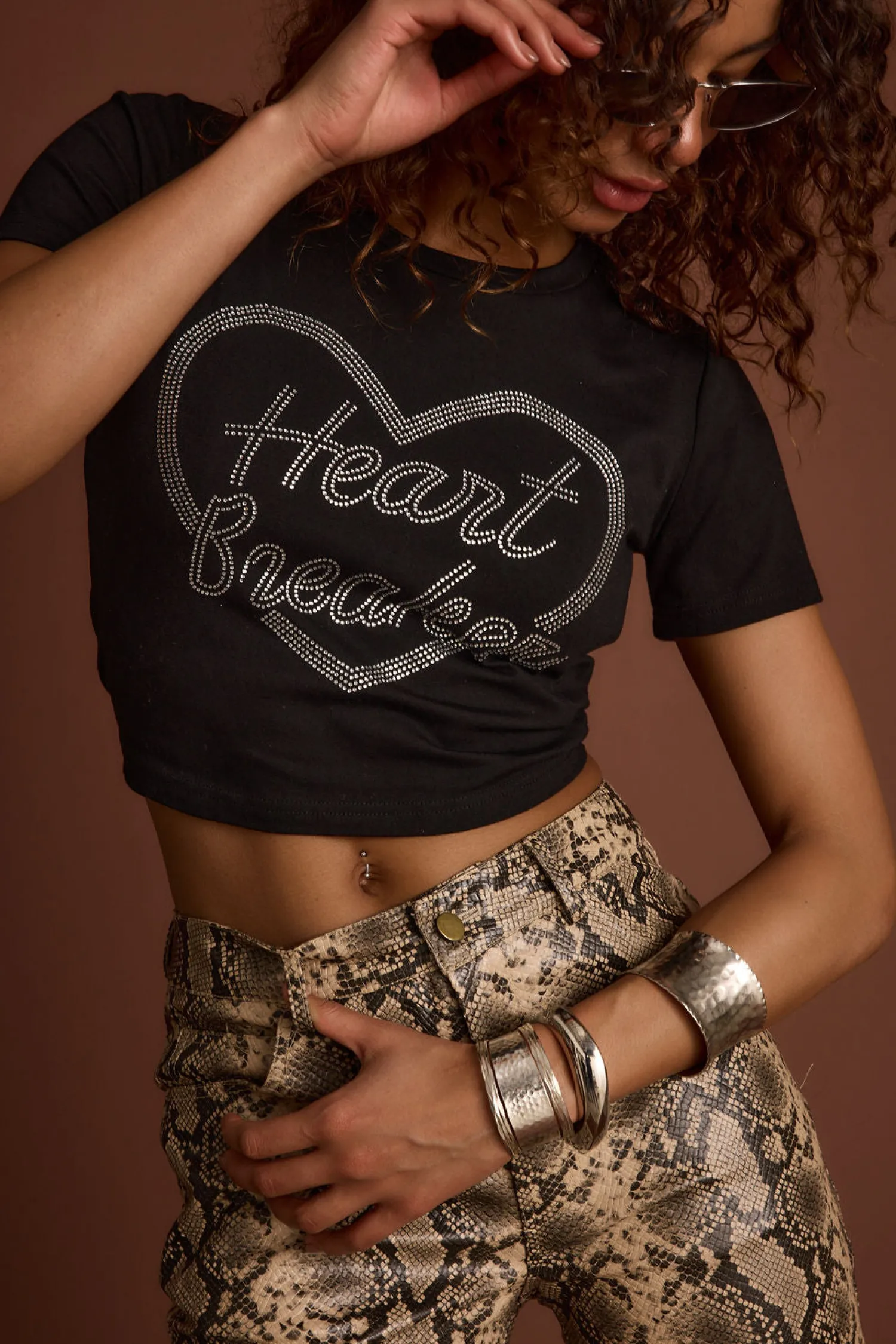 Hot Heartbreaker Black Rhinestone Graphic Tee Going Out Tops|Tees + Tanks
