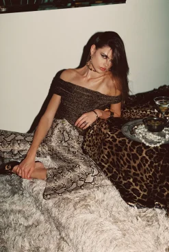 Discount Hypnotized Gold Lurex Off The Shoulder Top Date Night Tops|Tees + Tanks