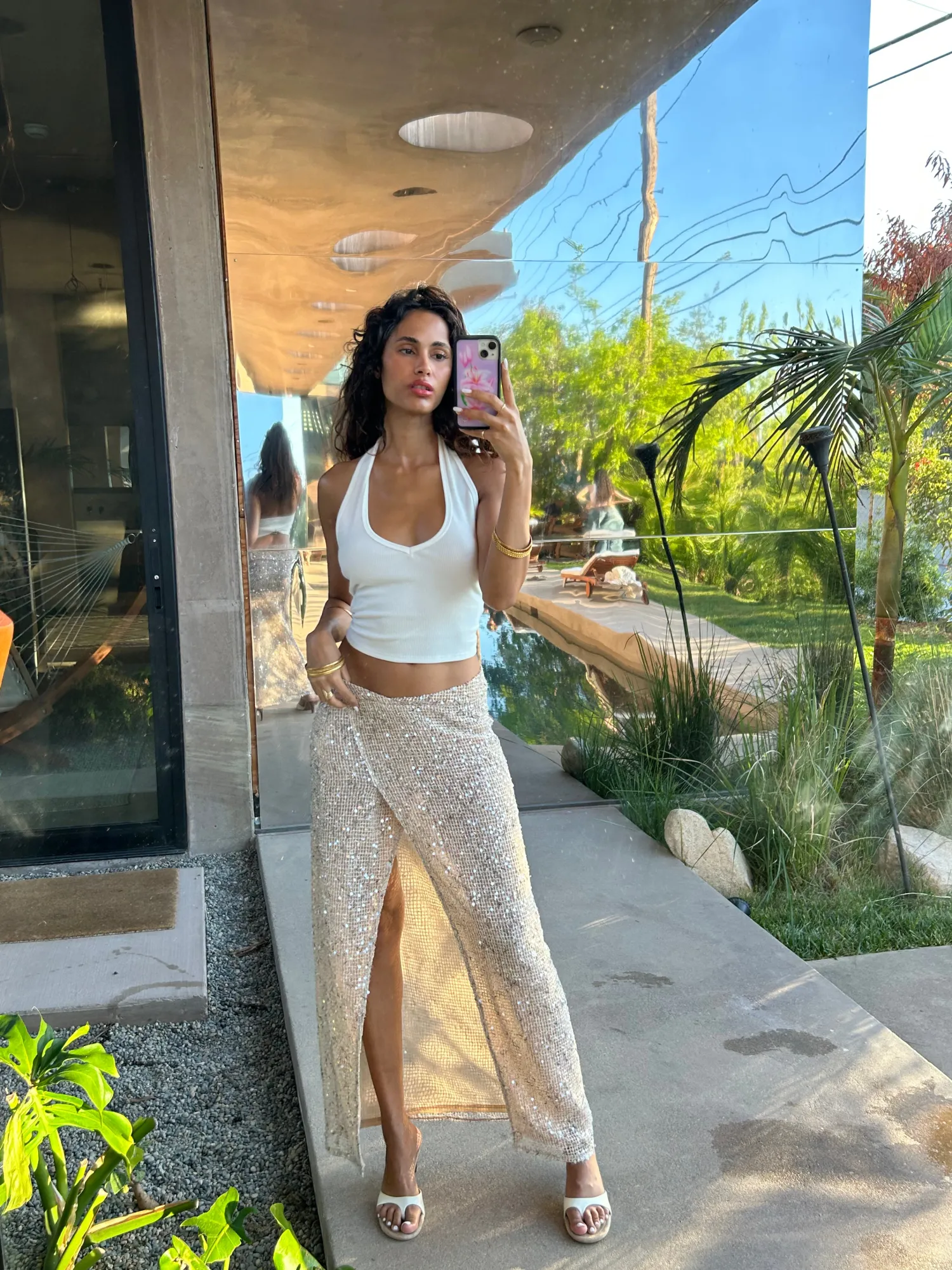 Fashion Ibiza Champagne Sequin Maxi Skirt Date Night Bottoms|Going Out Bottoms