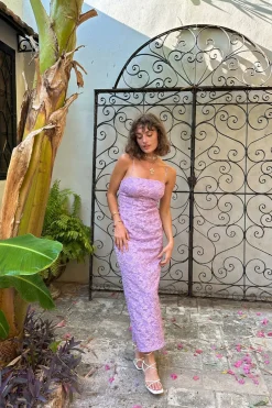 Clearance Ingrid Purple Floral Maxi Dress Wedding Guest Dresses|Maxi Dresses