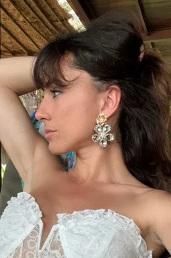 Fashion Iris Rhinestone Flower Earrings Jewelry|Bridal Accessories