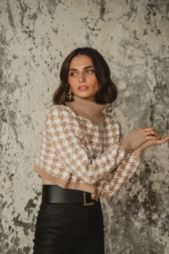 Clearance Jamie Beige Houndstooth Sweater Sweaters + Cardis