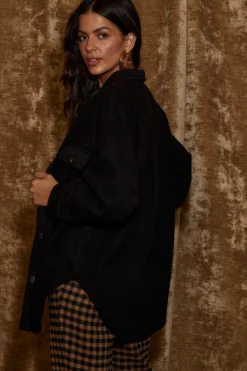 Online Jayne Black Cozy Button Up Shirt Outerwear|Jackets