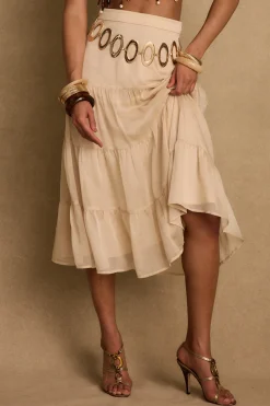 Hot Jolene Beige Tulle Tier Maxi Skirt Skirts|Festival Bottoms