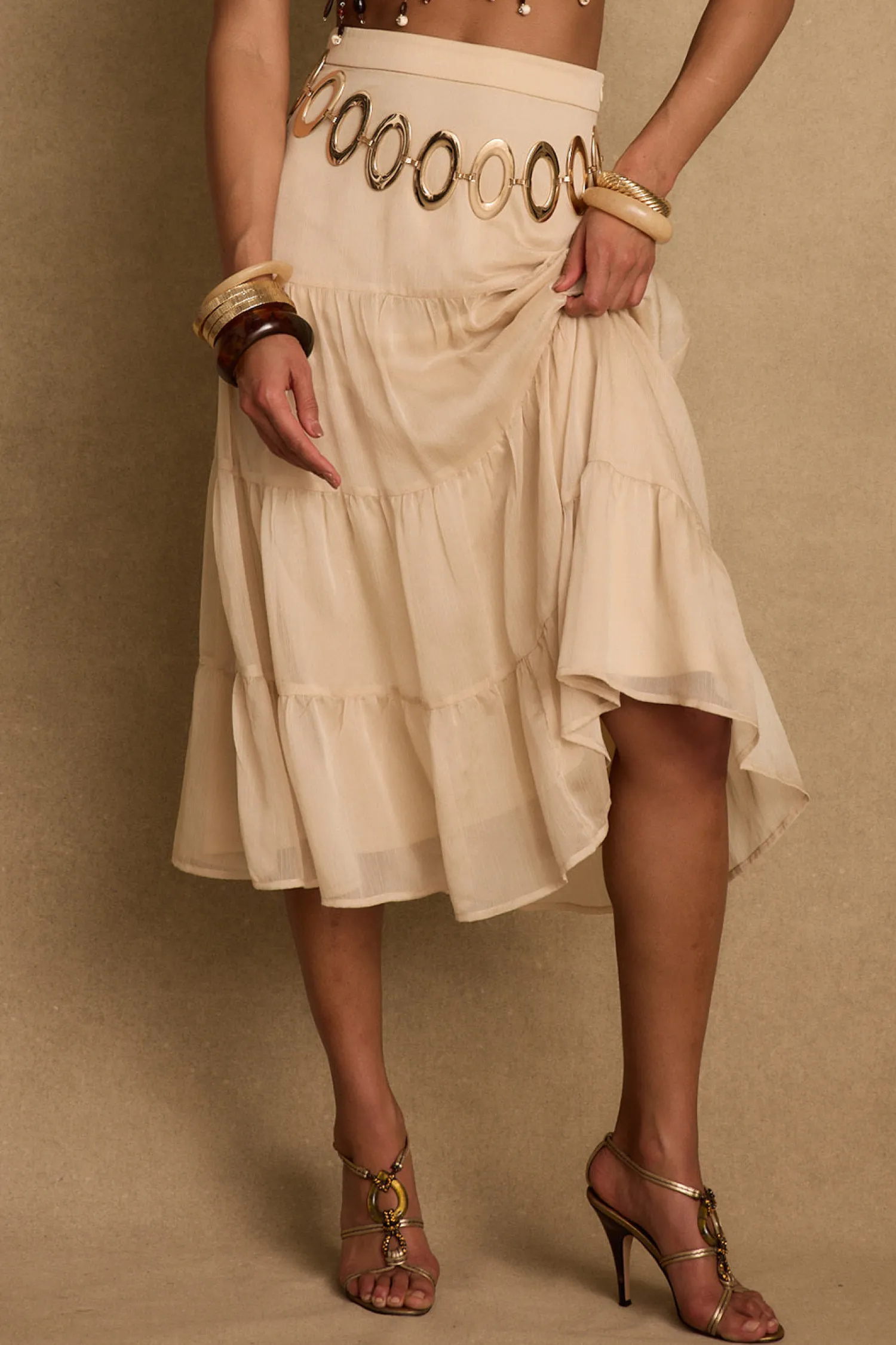 Hot Jolene Beige Tulle Tier Maxi Skirt Skirts|Festival Bottoms
