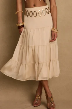 Hot Jolene Beige Tulle Tier Maxi Skirt Skirts|Festival Bottoms
