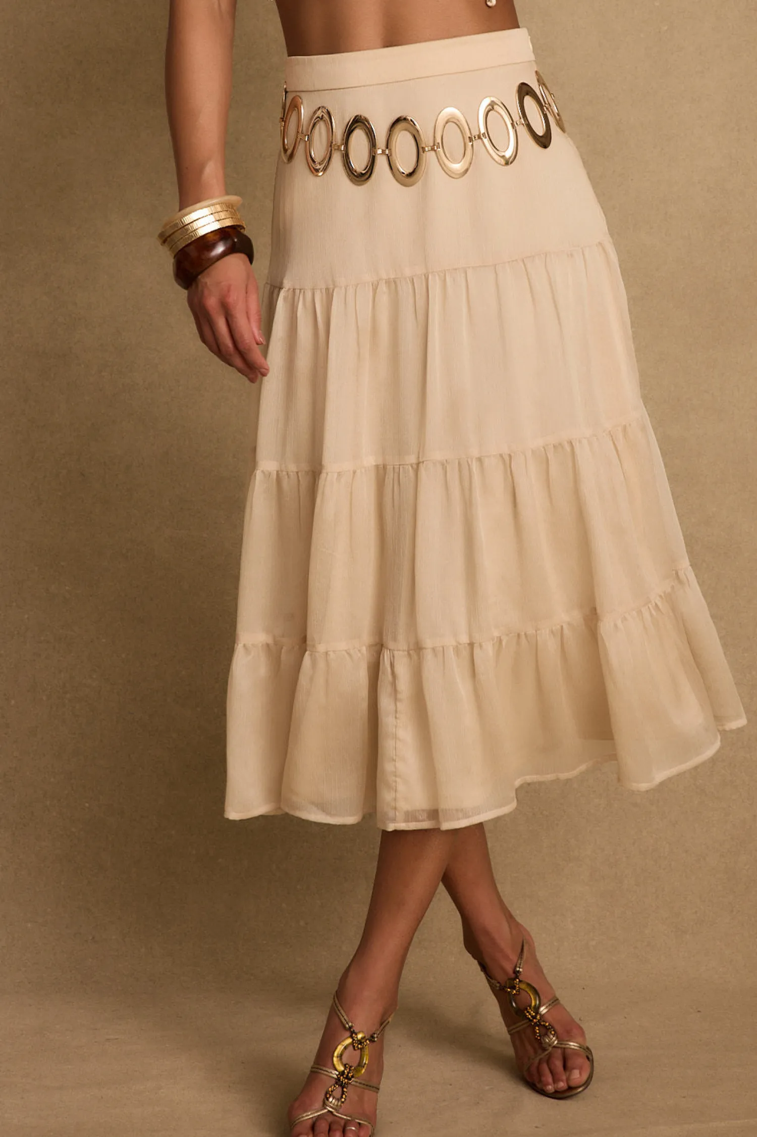 Hot Jolene Beige Tulle Tier Maxi Skirt Skirts|Festival Bottoms