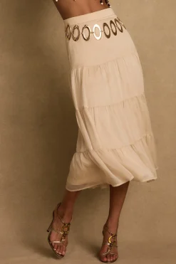 Hot Jolene Beige Tulle Tier Maxi Skirt Skirts|Festival Bottoms