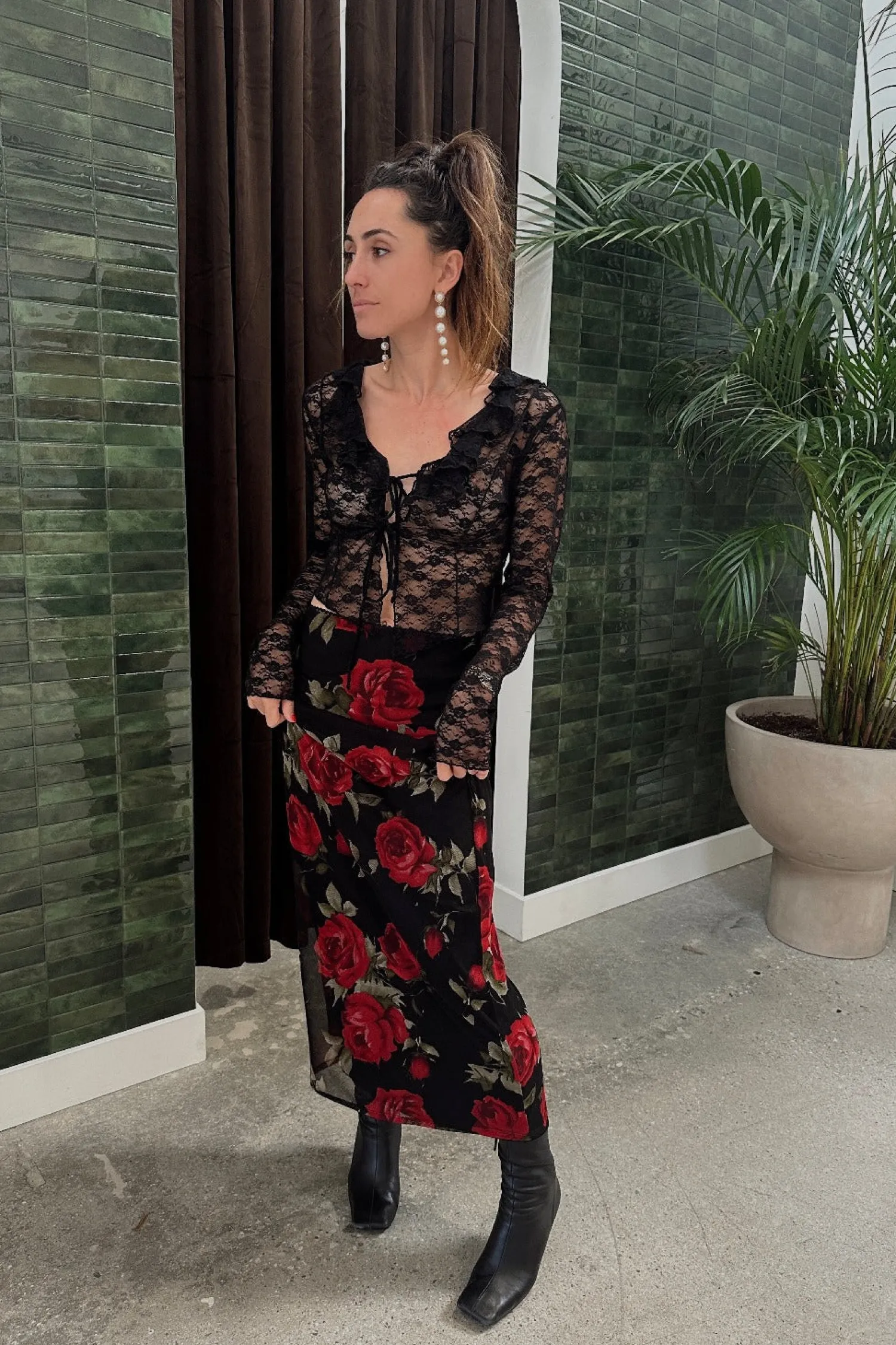 Clearance Julia Red Rose Mesh Maxi Skirt Date Night Bottoms|Skirts