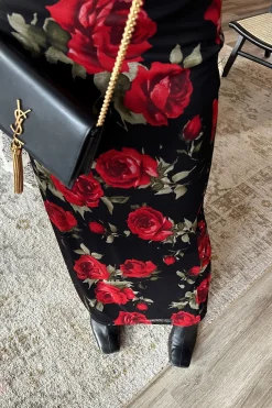 Clearance Julia Red Rose Mesh Maxi Skirt Date Night Bottoms|Skirts